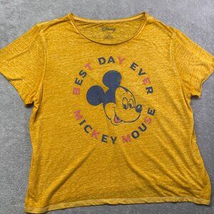 Woman's Disney Mickey Mouse Best Day Ever Shirt Yellow Light Cotton 2XL  18W-20W